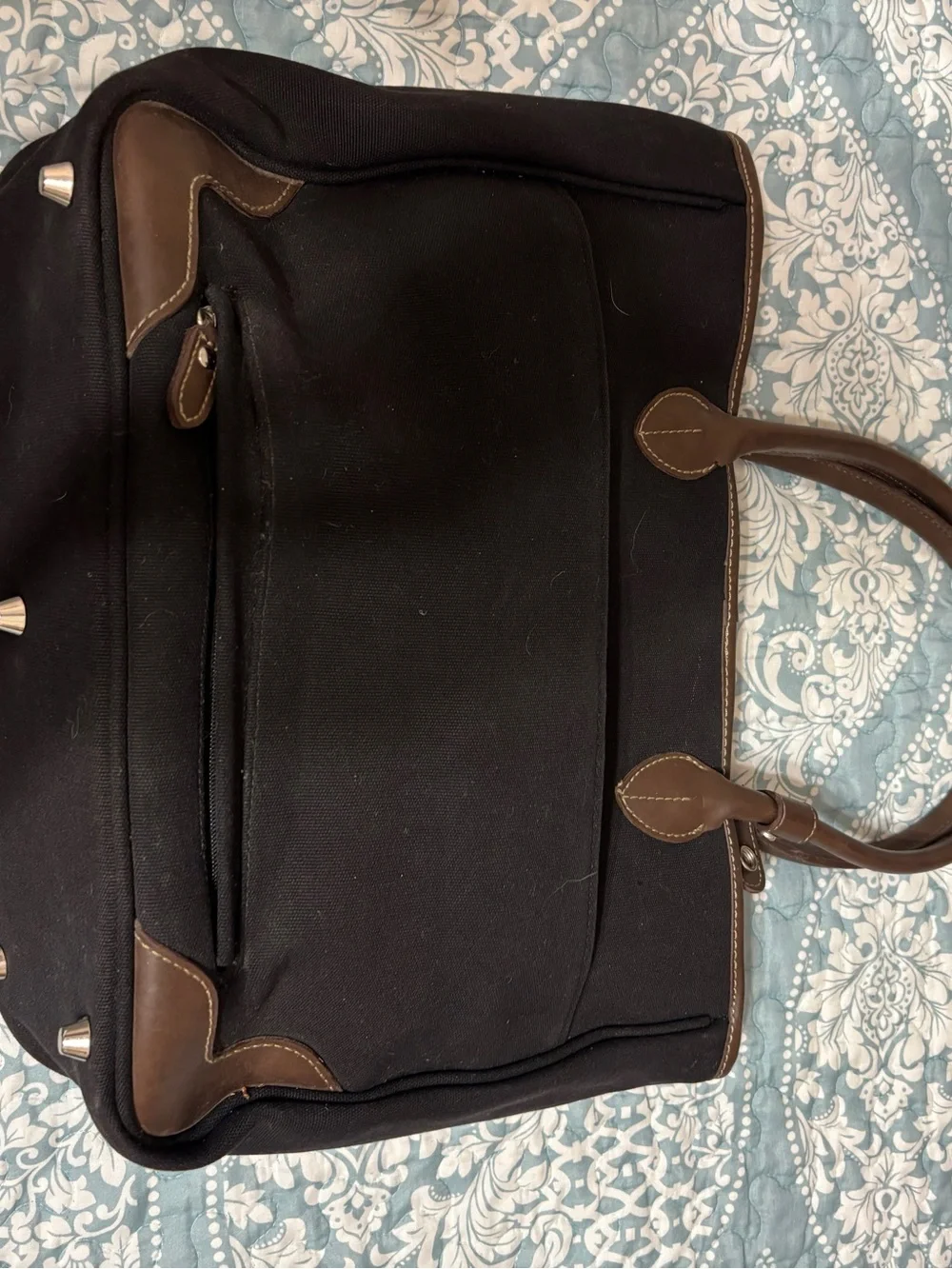 American Living Black Canvas Leather Trim  Tote Bag